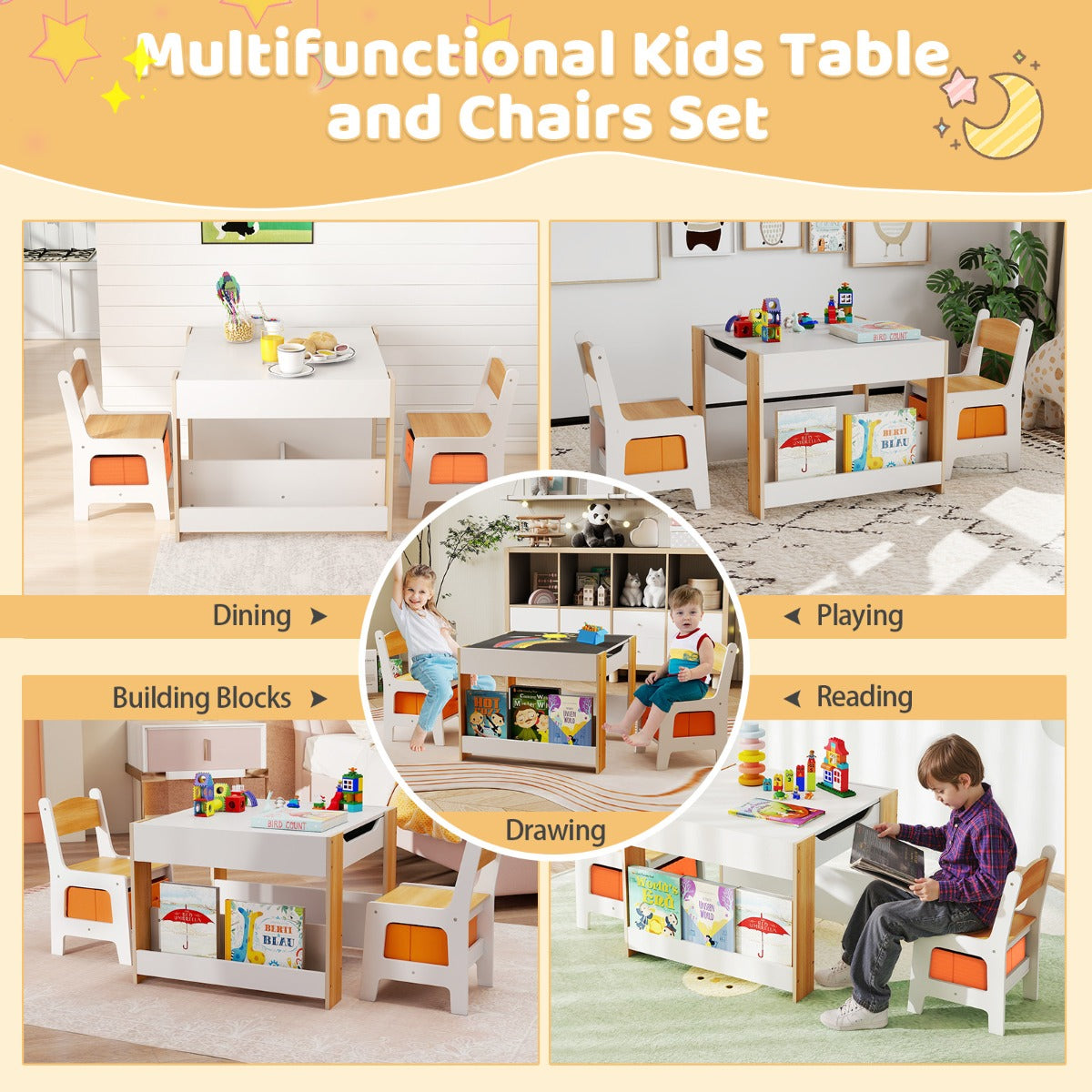 4 In 1 Kids Wooden Activity Table | Reversible Board Natural