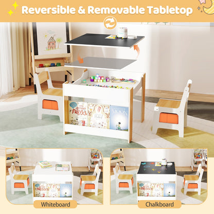4 In 1 Kids Wooden Activity Table | Reversible Board Natural
