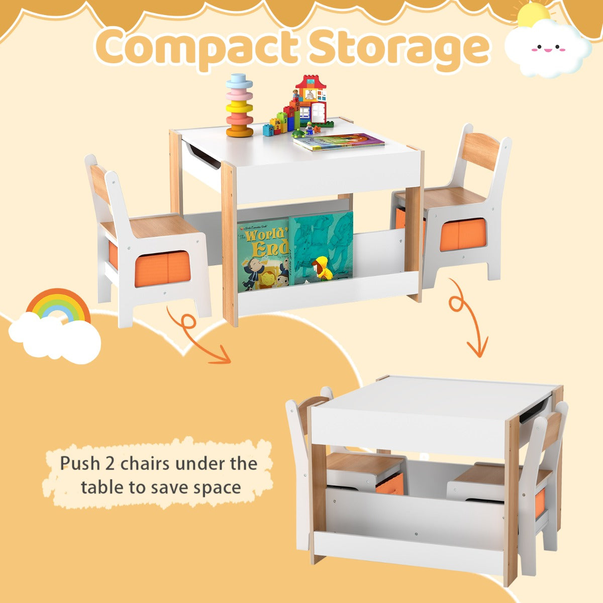 4 In 1 Kids Wooden Activity Table | Reversible Board Natural