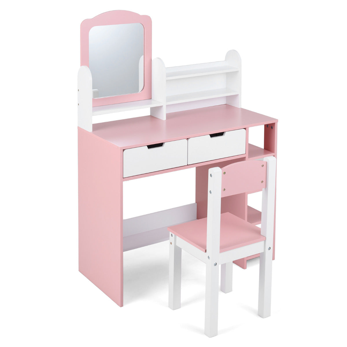 White & Pink Princess Vanity Set With Mirror and Chair | Girls