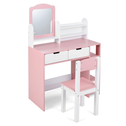 White & Pink Princess Vanity Set With Mirror and Chair | Girls