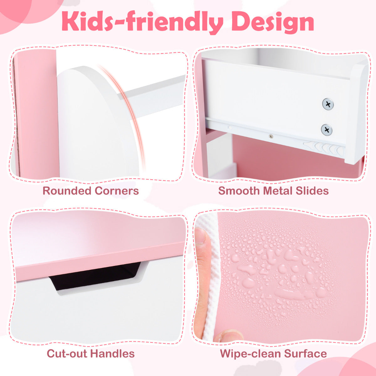 White & Pink Princess Vanity Set With Mirror and Chair | Girls