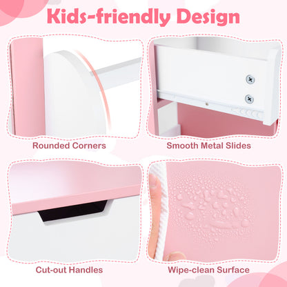 White & Pink Princess Vanity Set With Mirror and Chair | Girls