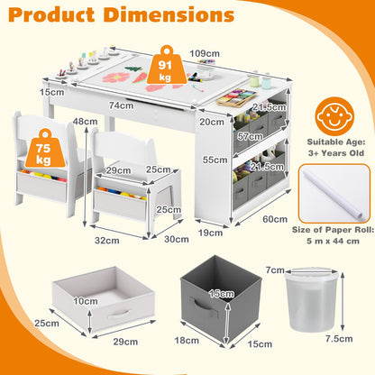 Grey Kids Art Easel Table & Chair Set | Flip-Top with Storage