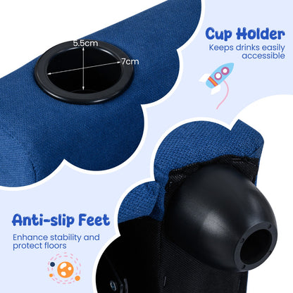 Blue Velvet Kids Recliner | Push Back Toddler Sofa with Footrest