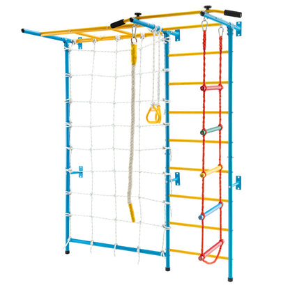 Kids indoor playground set with monkey bars for active play at home gym.