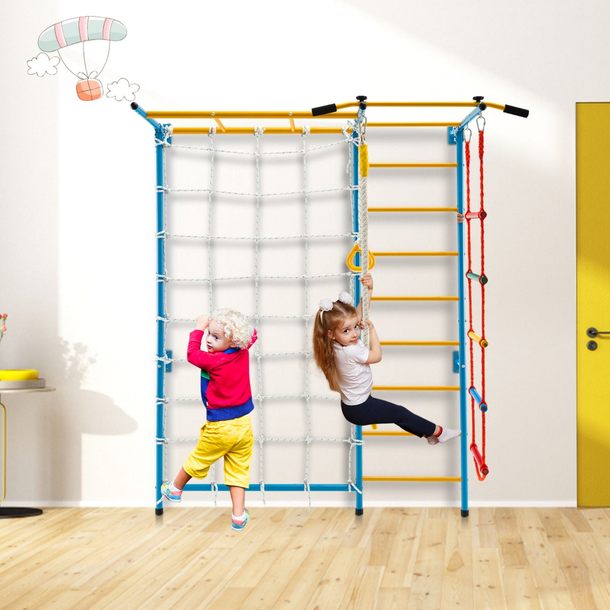 7-in-1 indoor kids playground set with monkey bars, ideal for home gym fun.