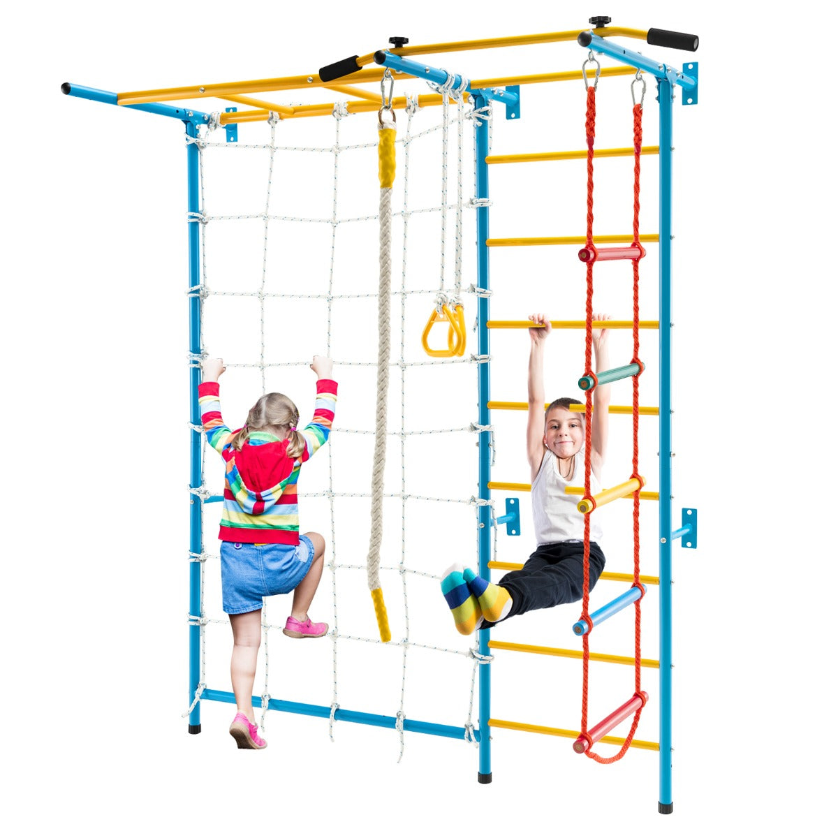 Indoor kids playground set with monkey bars for active play at home.