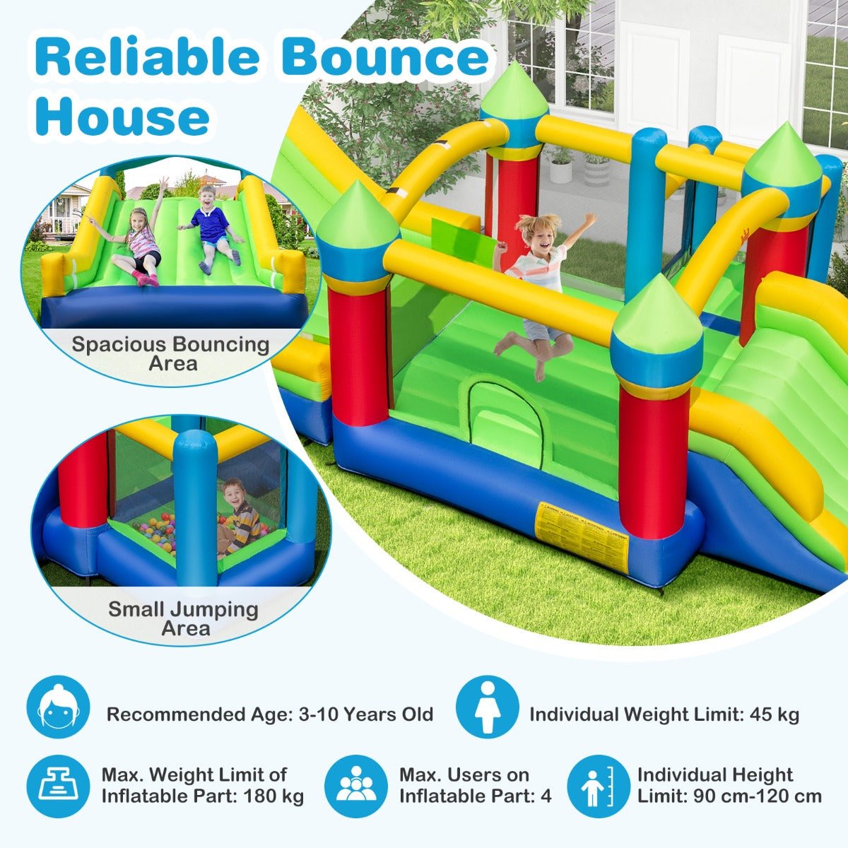 Kids Inflatable Obstacle Course and Bounce House Combo Set for fun backyard entertainment.