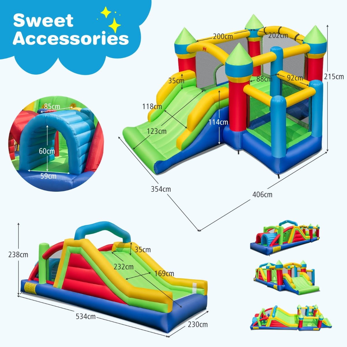 Kids inflatable obstacle course and bounce house combo set for endless backyard fun.