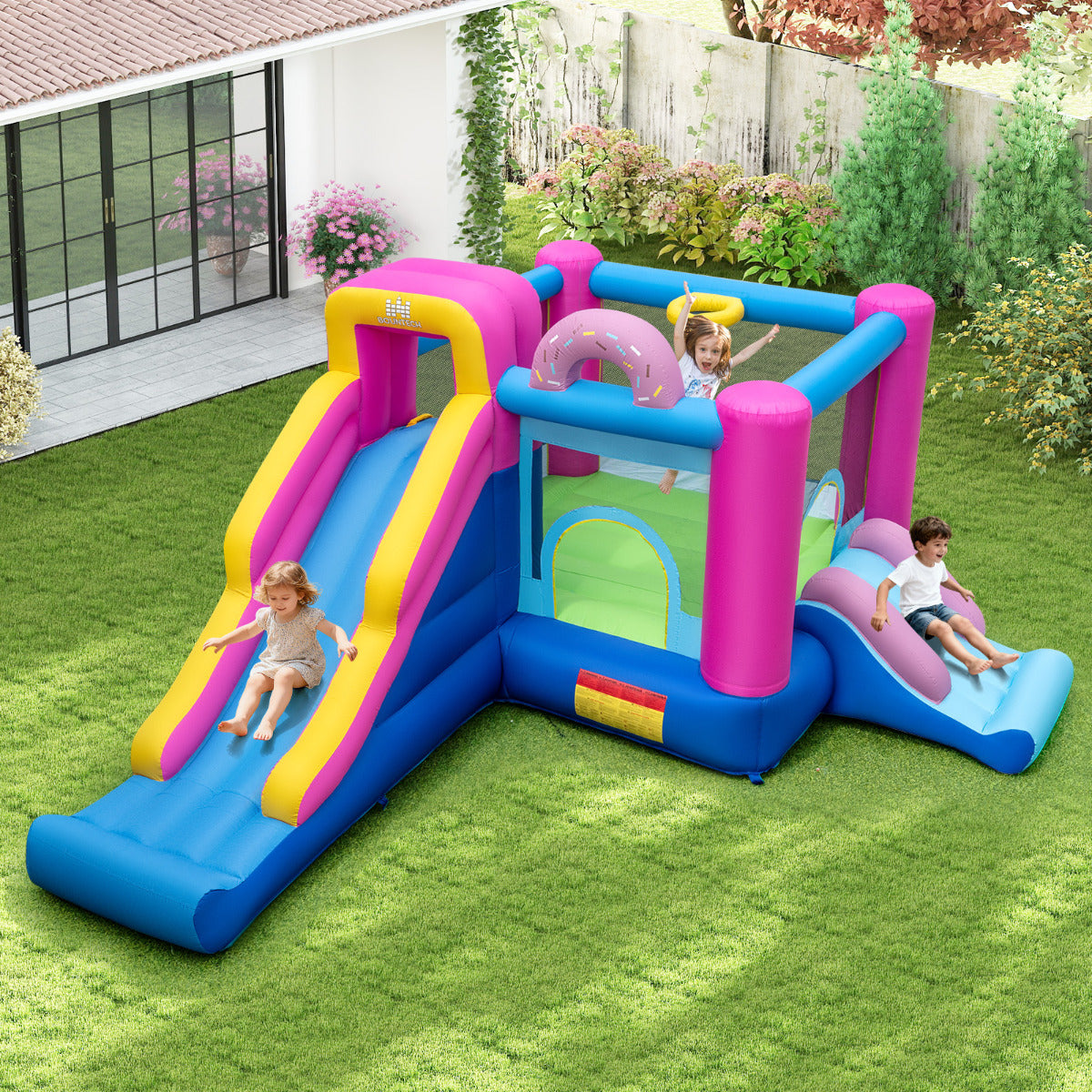 Inflatable Bounce House with 680W Blower and Long Slides