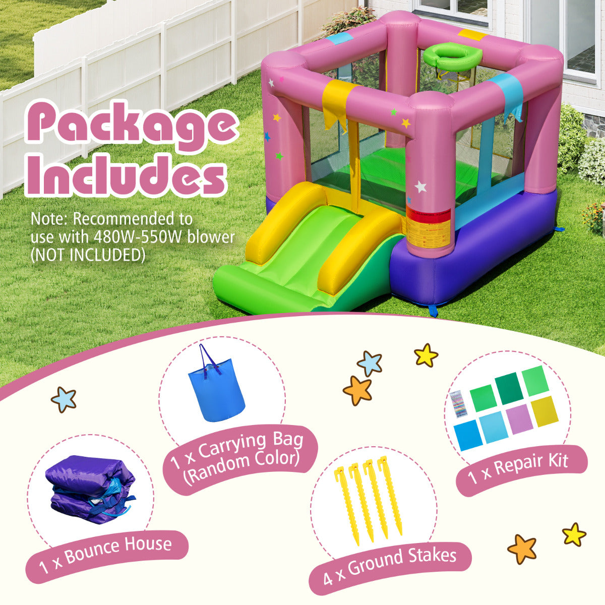 Multi-Color Star Bounce House | Slide Basketball & Jump Fun