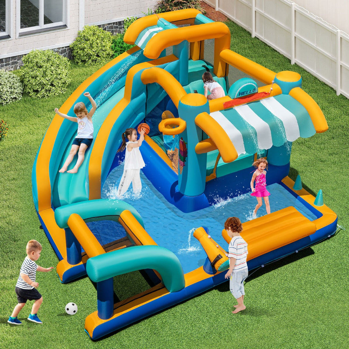 Costway Inflatable Water Park with Market Stand and Climbing Wall (Without Blower)