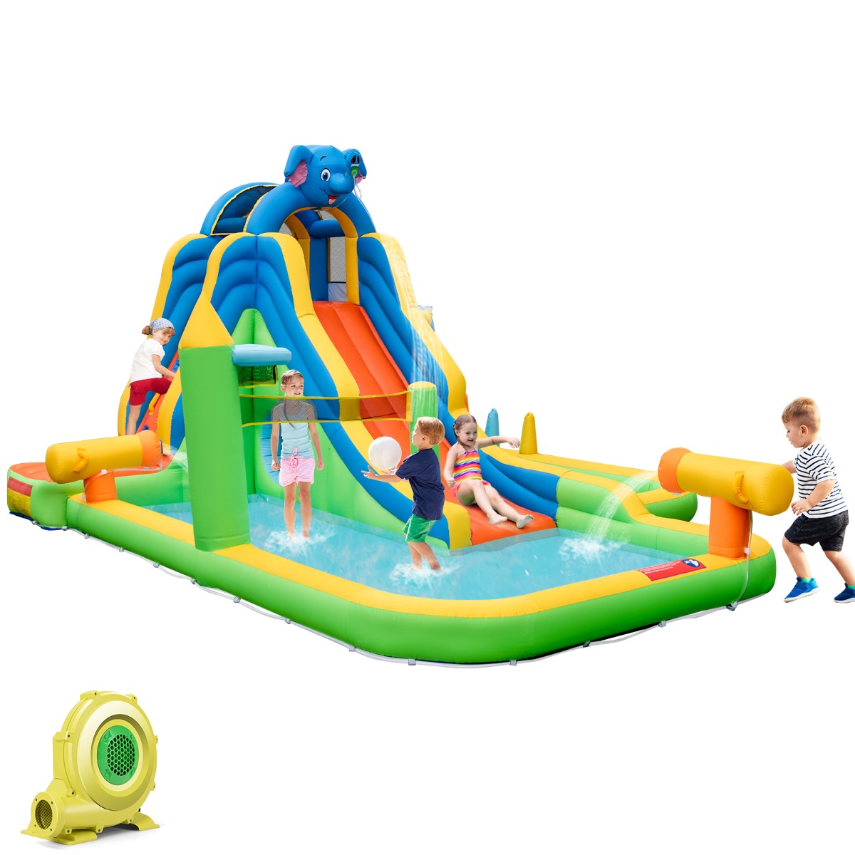 9-in-1 Multicolor Inflatable Water Slide | Pool & Blower Included