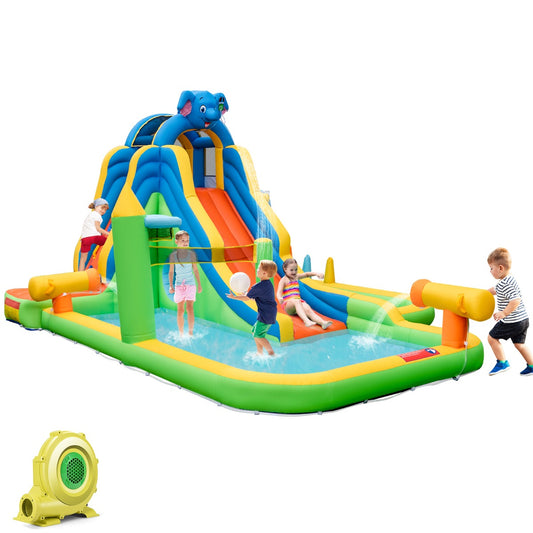 9-in-1 Multicolor Inflatable Water Slide | Pool & Blower Included