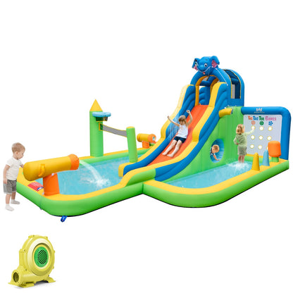 9-in-1 Multicolor Inflatable Water Slide | Pool & Blower Included