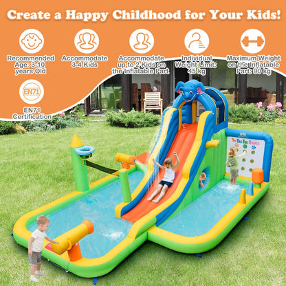 9-in-1 Multicolor Inflatable Water Slide | Pool & Blower Included