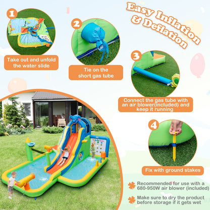 9-in-1 Multicolor Inflatable Water Slide | Pool & Blower Included