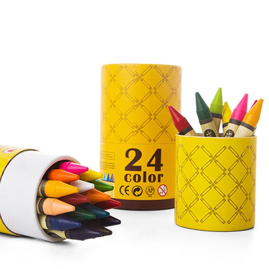 Colorful JarMelo kids washable crayons in 24 shades for creative play and easy cleanup.