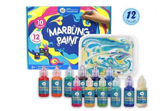 JarMelo Marbling Paint Kit with 12 vibrant colors for creative childrens art projects.