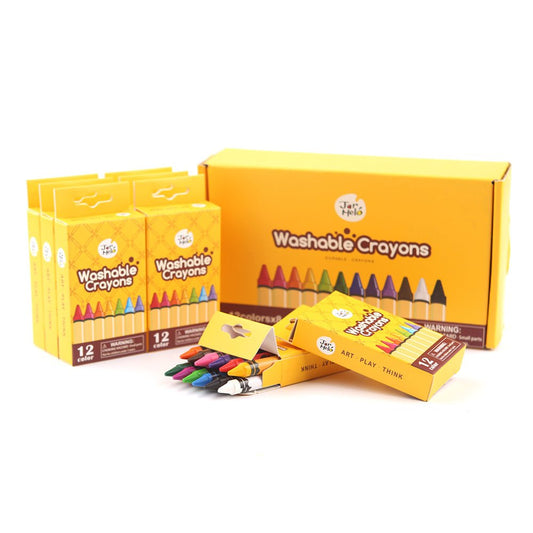 Colorful, washable crayons in bulk packs for kids creative home fun and mess-free drawing.