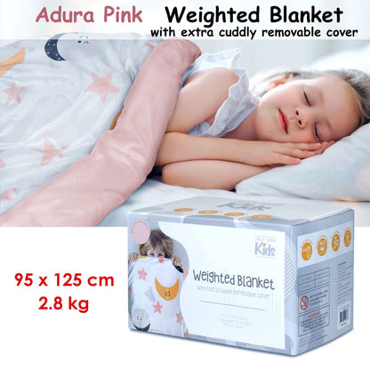 Pink Jelly Bean Kids Adura weighted blanket 2.8kg with cozy cover, 95x125cm. Ideal for childrens relaxation.