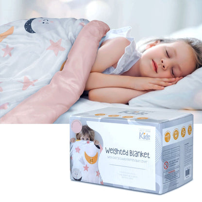 Pink Kids Weighted Blanket (2.8kg) with Extra Cuddly Cover (95x125cm) for Cozy Comfort