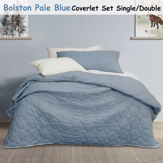 Pale blue geometric coverlet set for kids beds, available in single/double sizes by Jelly Bean Kids