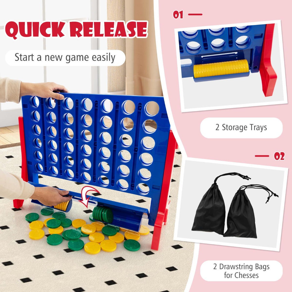 Blue Jumbo 4 In A Row Game | 42 Pieces | Carrying Bag