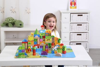 Colorful jungle animal blocks for imaginative play, perfect for childrens learning and creativity.