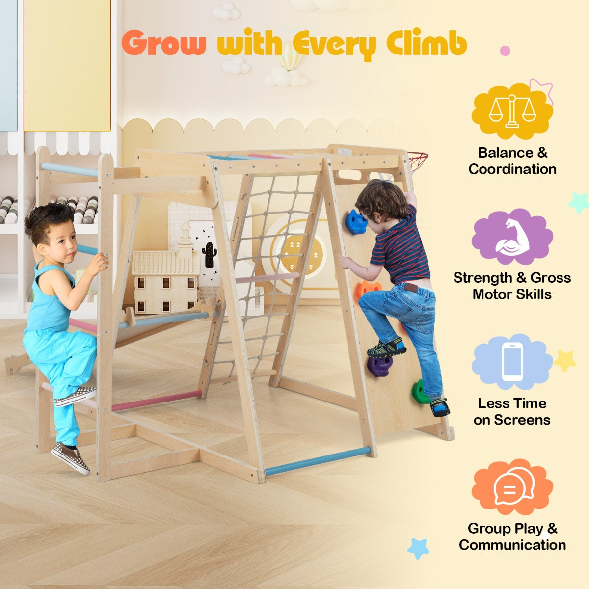6 In 1 Jungle Gym | Slide Rock Climbing Macaron 3-14 Years