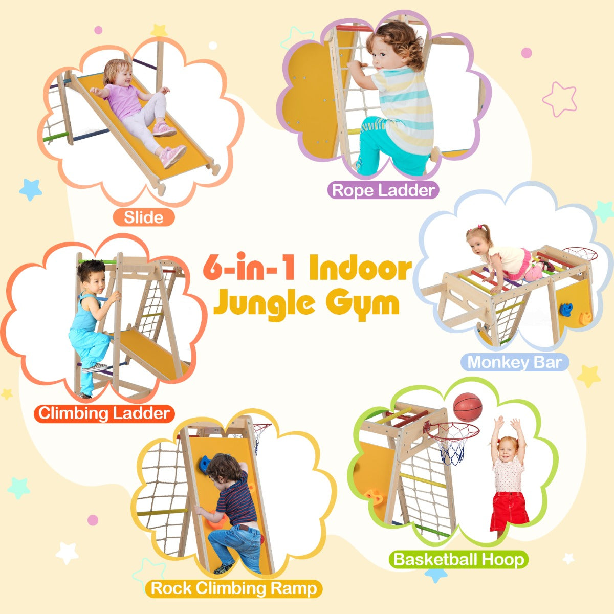 6 In 1 Rainbow Jungle Gym | Slide & Climbing For Ages 3-14