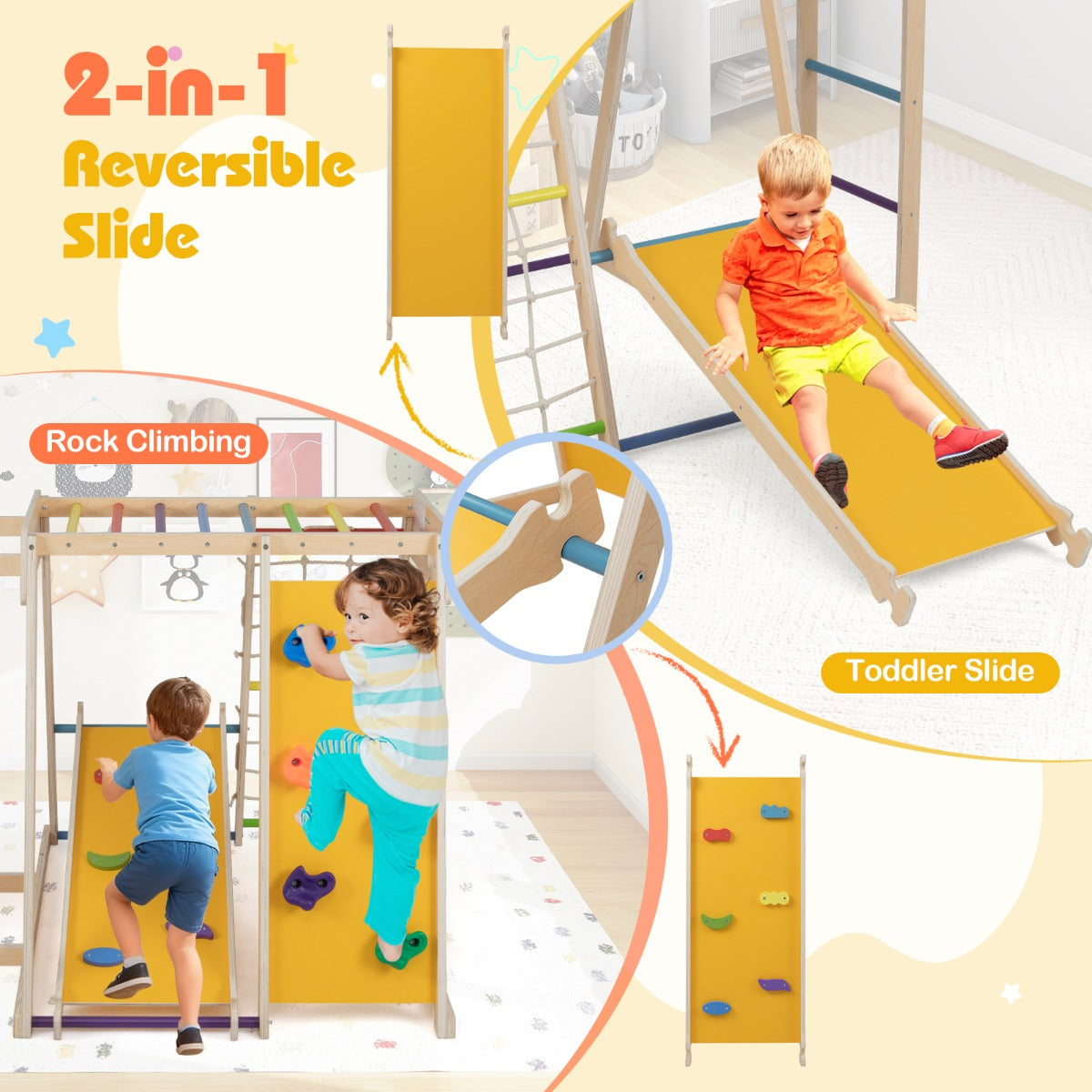 6 In 1 Rainbow Jungle Gym | Slide & Climbing For Ages 3-14