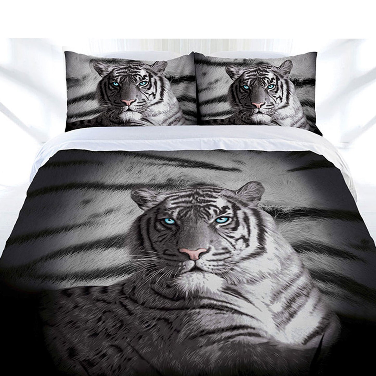 Wild Tiger Stripe Quilt Cover Set for kids room with striking design in blue hues.