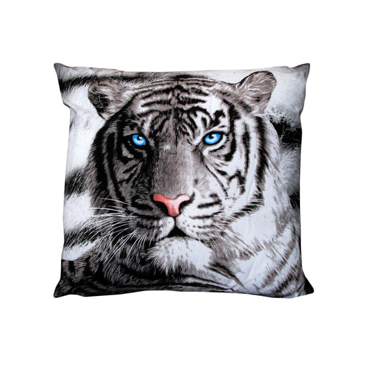 Blue tiger striped cushion for kids room decor, featuring vivid colors and eye-catching design.