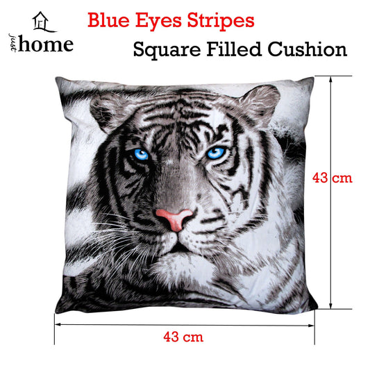 Blue tiger-print square cushion adds playful charm to kids room decor by Just Home.