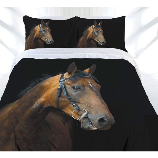 Just Home Dark Rider Horse Quilt Cover Set for Single Size Beds, Kids Bedroom Decor