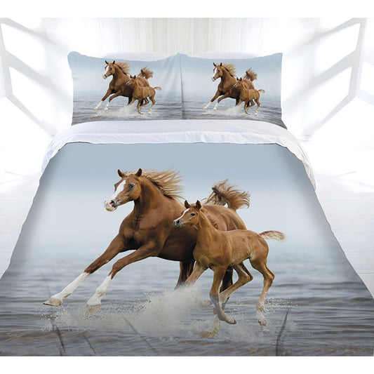 Just Home Frolicking Horse Quilt Cover Set in Queen Size for playful childrens bedrooms.