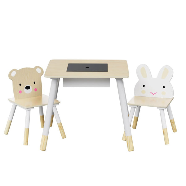 Keezi 3PCS Kids Table and Chairs Set Activity Desk Chalkboard Toy Hidden Storage - Kids Mega Mart