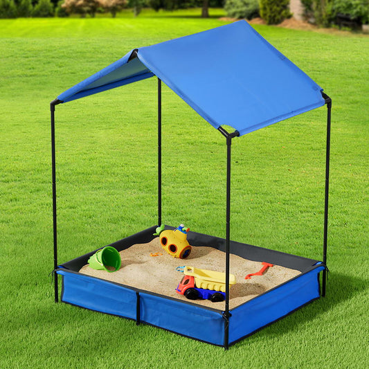 Keezi Kids Sandpit Metal Sandbox with Canopy Cover Outdoor Toys for backyard play.