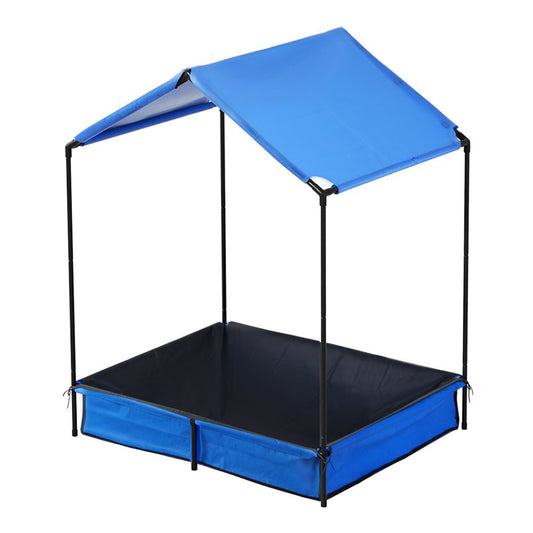 Keezi Kids Sandpit Metal Sandbox with Canopy Cover, 120cm Outdoor Toy for Home Play