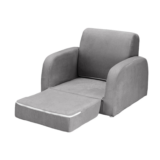 Keezi Kids 2 Seater Sofa, Flip Open Design, Soft Grey, Perfect for Childrens Lounging