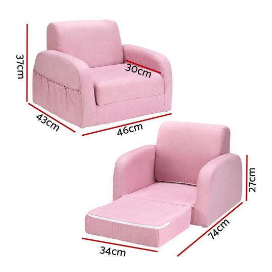 Keezi Kids Sofa in Soft Pink, 2 Seater with Flip Open Design for Home Relaxation