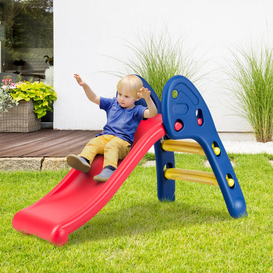 Kids foldable slide in colorful triangular design for indoor/outdoor play, ideal for ages 3-8.