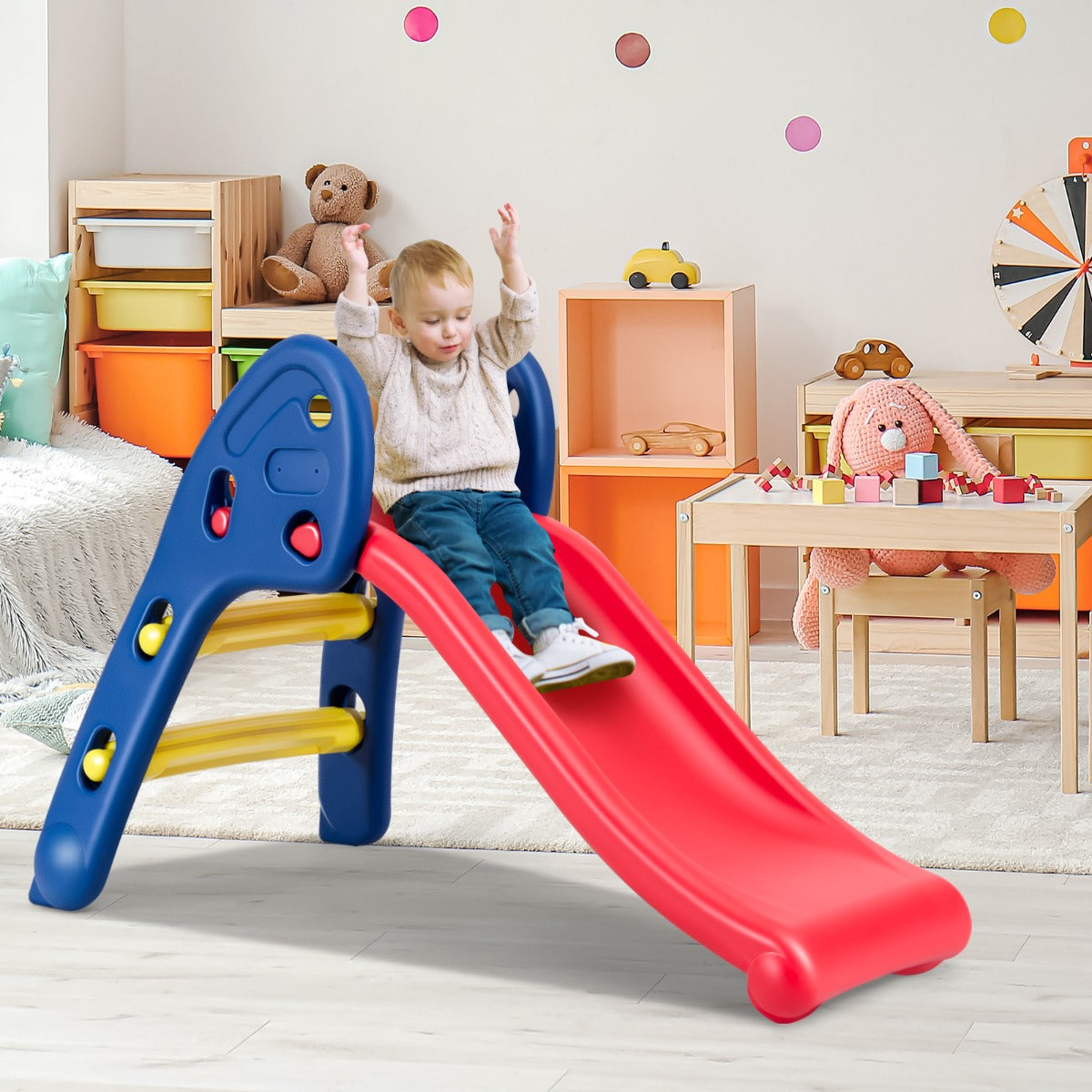 Colorful foldable slide for kids aged 3-8, perfect for indoor and outdoor play.