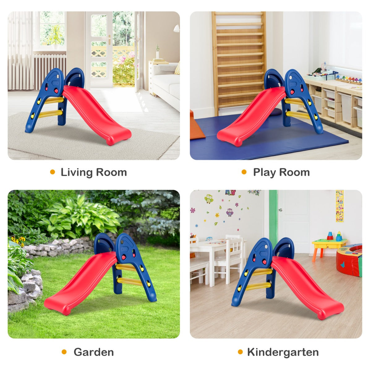 Colorful foldable slide for kids ages 3-8, ideal for indoor/outdoor play at home.