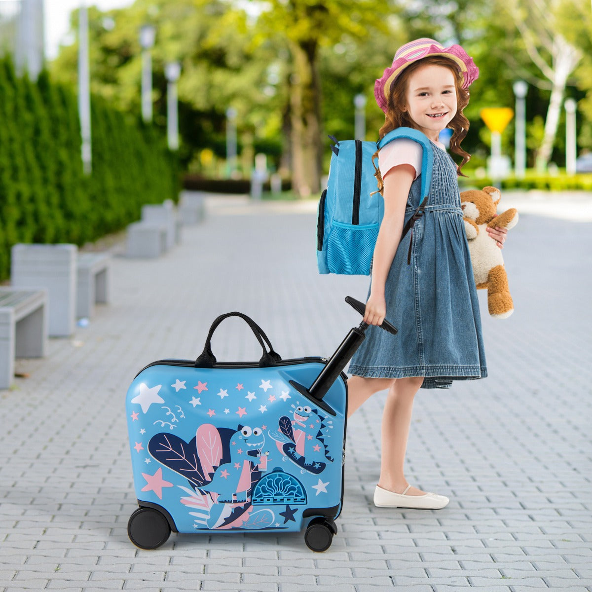 Kids 2-Piece Travel Set | Ride-On Suitcase & Backpack for easy, fun travels at home