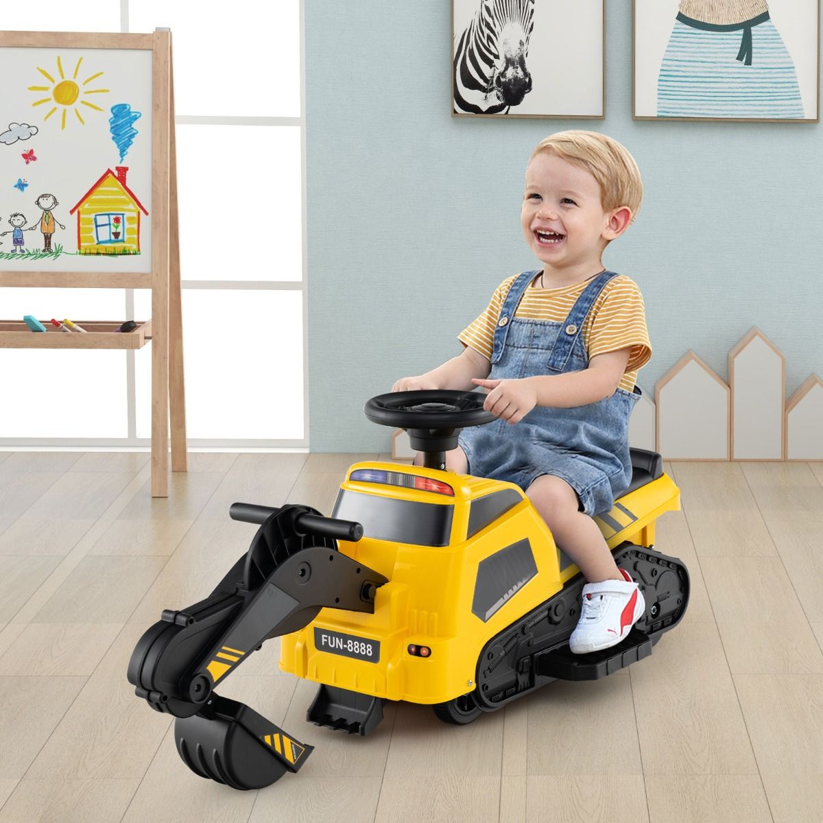 Kid Ride On Tractor | Yellow 3-in-1 Musical Excavator Toy
