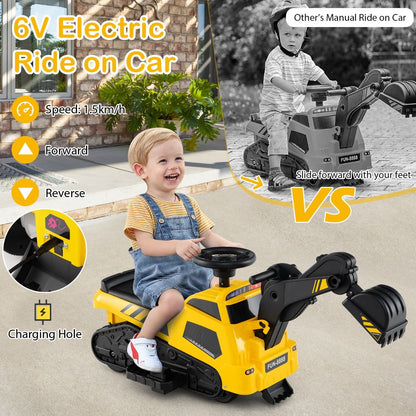 Kid Ride On Tractor | Yellow 3-in-1 Musical Excavator Toy
