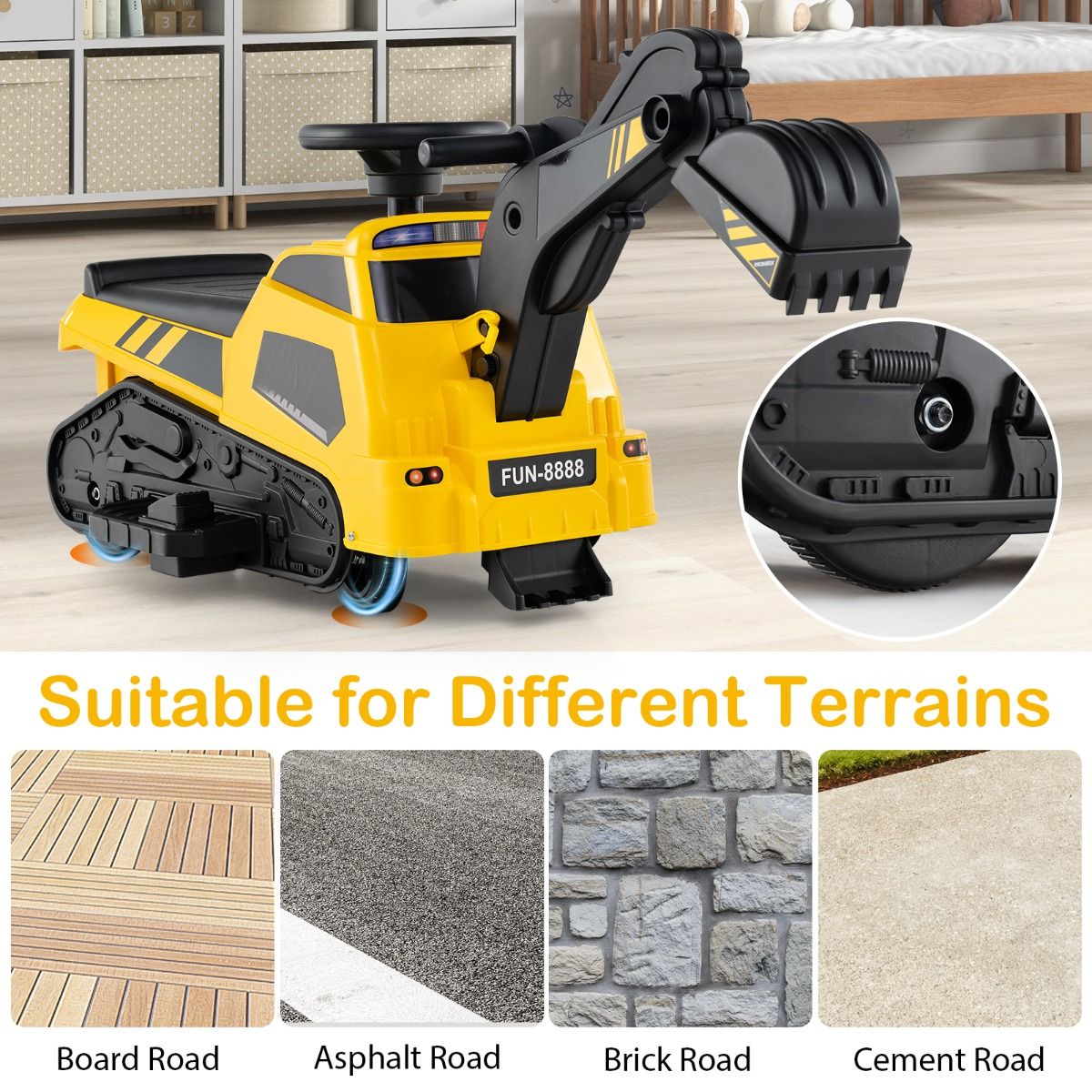 Kid Ride On Tractor | Yellow 3-in-1 Musical Excavator Toy